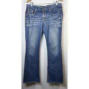 Bke Denim culture Womens Jeans Distressed Thick Stitch Bootcut mid 33 x 31.5